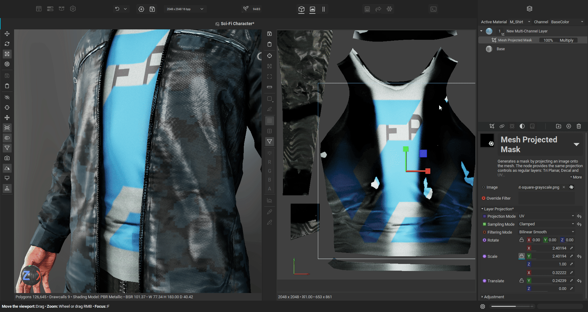 InstaMATの2D UVペイント：2DビューでメッシュのUV上に直接描き込む
