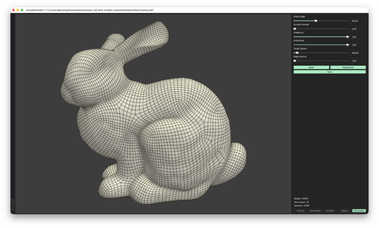 AutoRemesher 1.1.0。右側にAnisotropyを含むパラメータが並ぶ(画像: AutoRemesher)