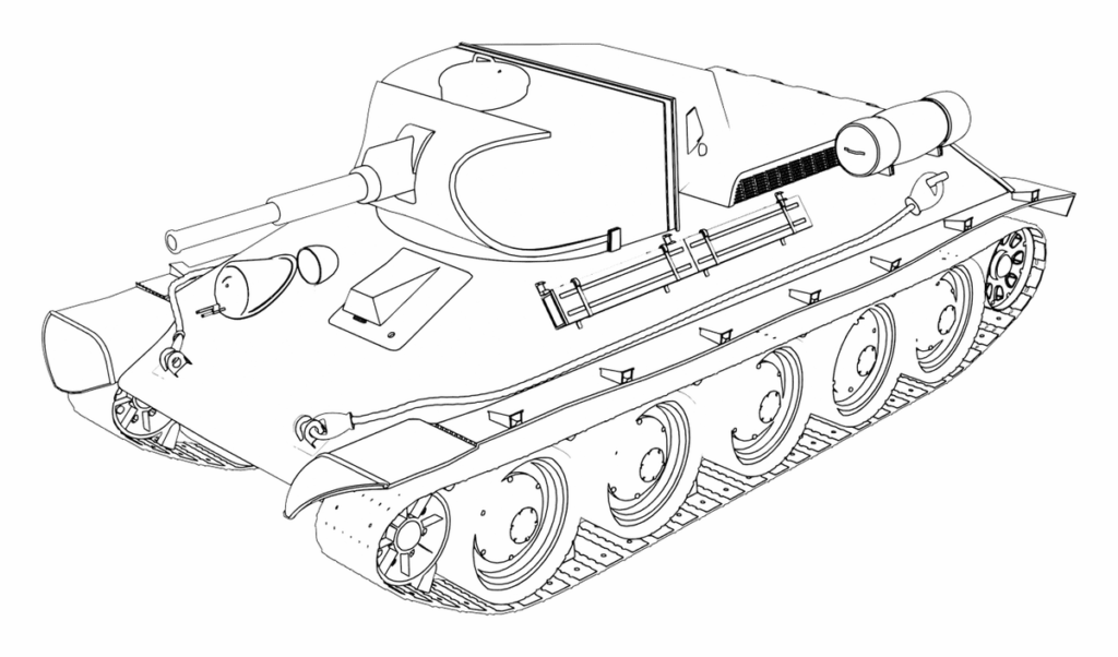 FreePencil2で生成した戦車モデルの線画