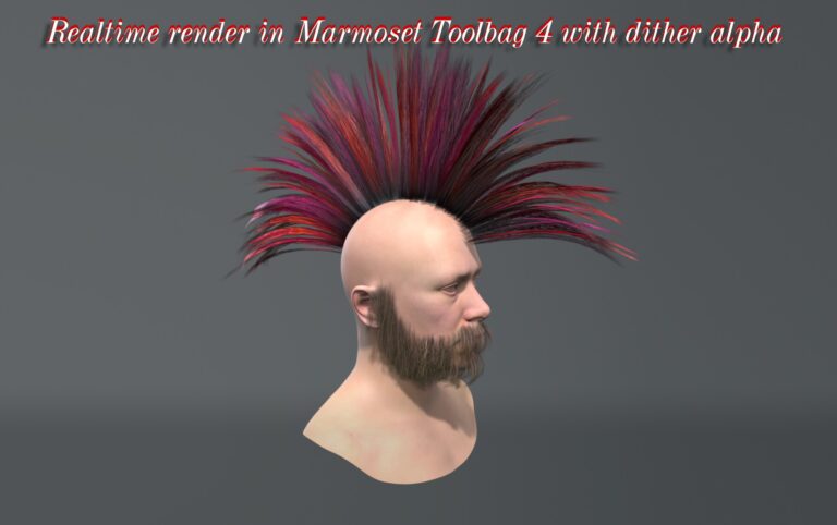 Marmoset Toolbag 4でリアルタイム表示したヘアカードの結果（画像: Polytricity）