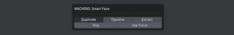 Smart Faceの実行後に出るリドゥパネル。Duplicate・Dissolve・Extractのモードと、元オブジェクトに留まるかの切り替えが並ぶ