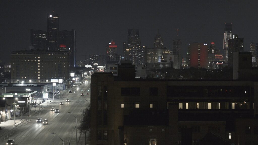 撮影素材。現代のデトロイトの夜景がそのまま写っている
