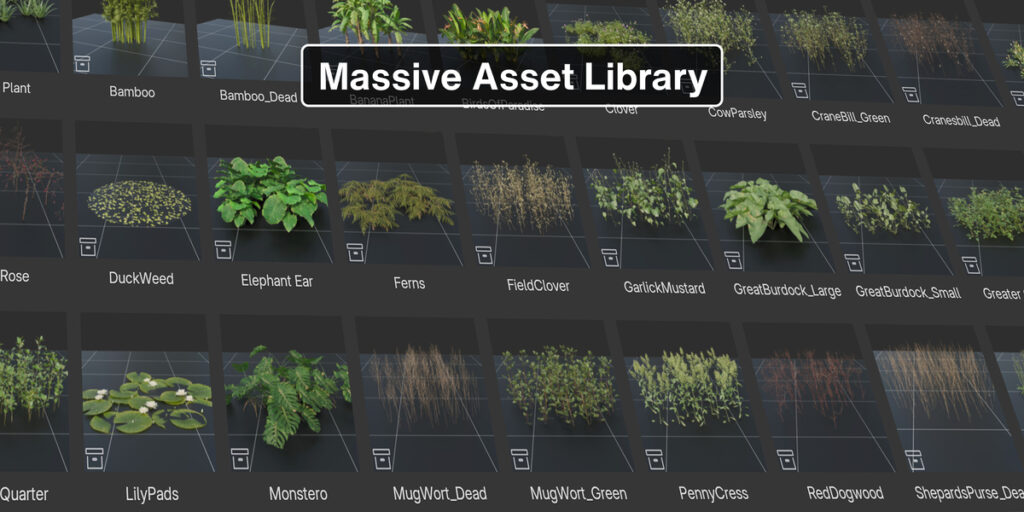 アセットライブラリに並ぶ植生アセット(画像: Apex Assets)