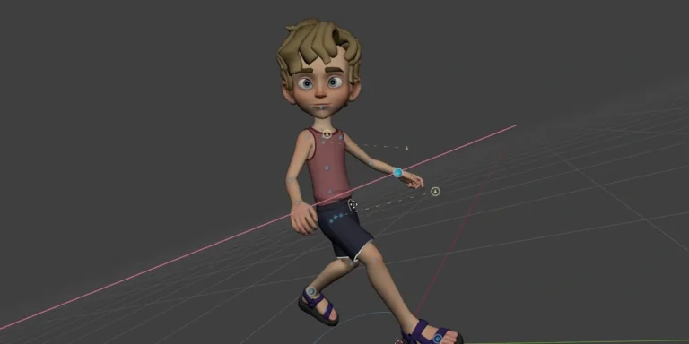 Blenderのビューポートで、キャラクターの右手に置いたターゲットに向かって腕と体が追従しているところ（画像: Blaze）