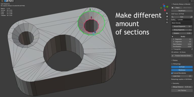 穴ごとに異なる分割数を設定した例(Make different amount of sections)