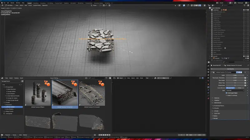 カーブに沿ってひび割れた路面を敷いていくInfinite Fractureの画面（画像: Embrace FX）