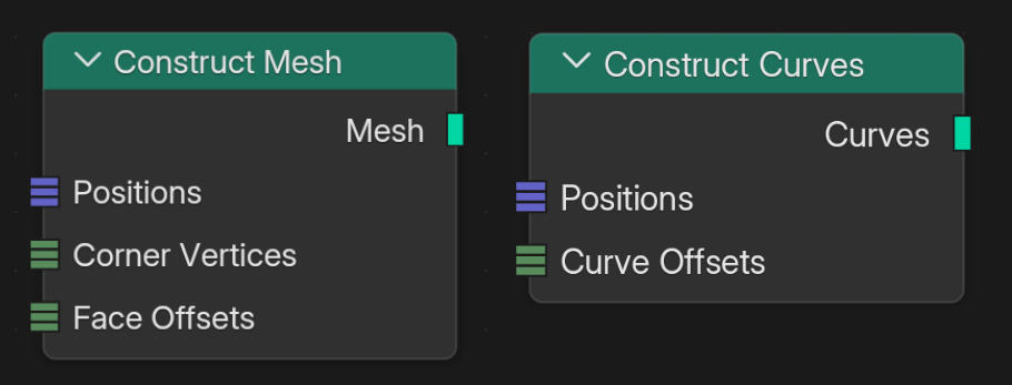 Construct MeshノードとConstruct Curvesノードの画面