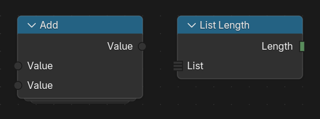 型のメニューが無いAddノードと、List Lengthノードのモックアップ