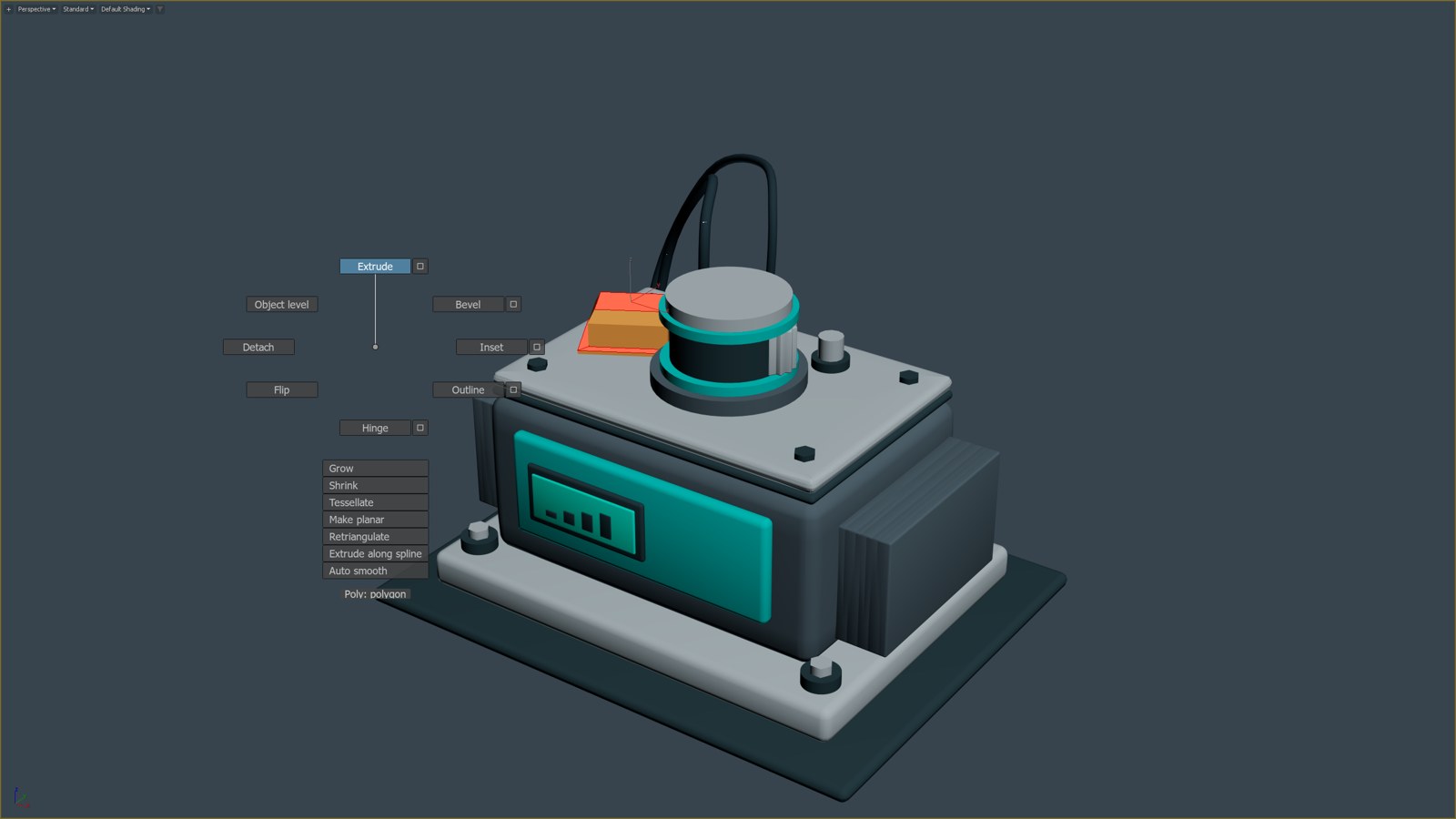 3ds Maxのビューポートで、ExtrudeやBevelなどのコマンドの箱が中心の点のまわりに並ぶMaya風のマーキングメニュー（画像: ForgePlugins）