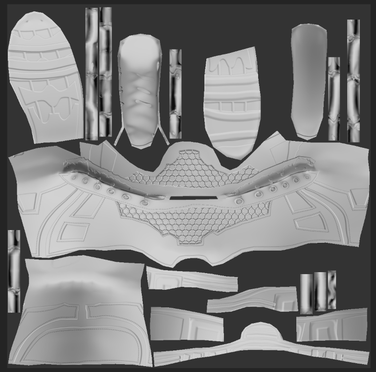 スニーカーのUVレイアウト上に描き込まれた陰影のテクスチャ