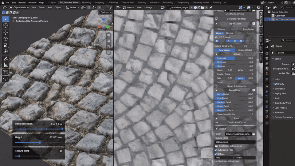 石畳のマップにブラシで手を入れ、3Dのプレビューで凹凸の変化を確かめる様子（画像: Tomas Krajcovic）